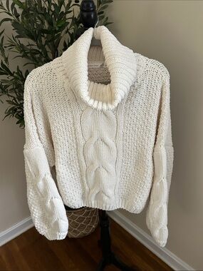 Altar'd State Cream Cable Turtleneck Sweater